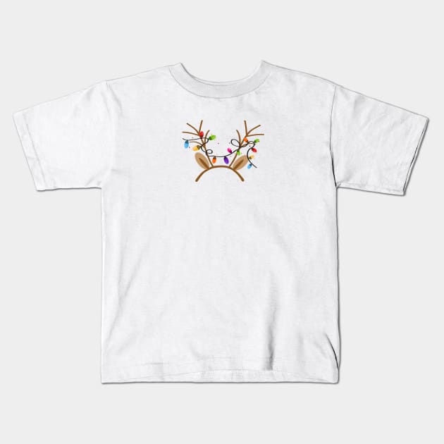 Funny mask with Christmas reindeer ear with colorful light bulb Kids T-Shirt by GULSENGUNEL